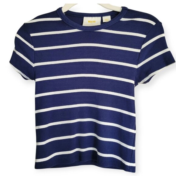 Anthropologie Maeve navy white Blair Baby Tee Size S - Picture 3 of 10